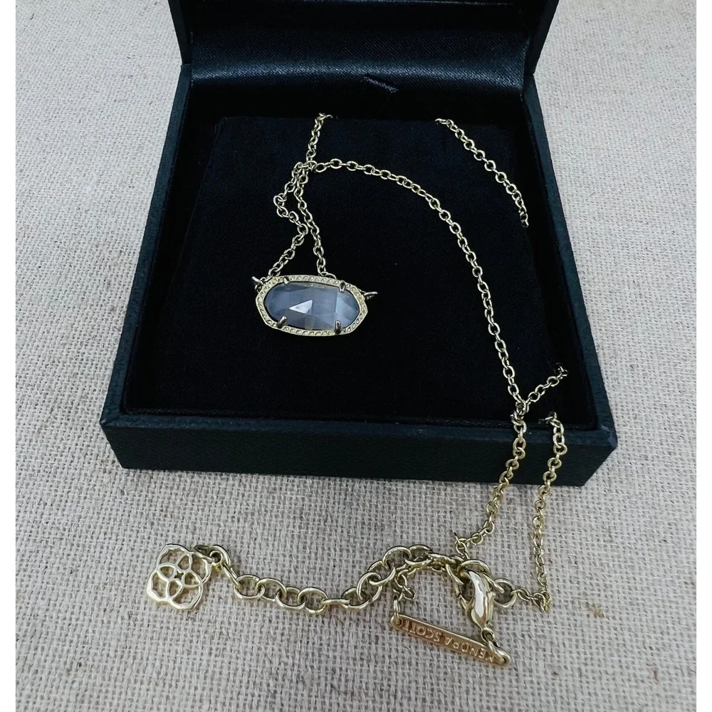 Kendra Scott Elisa Pendant Necklace Gold Iridescent Slate Cats Eye Stone